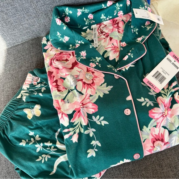 Flora Nikrooz 2-piece Floral Pajama Set, Long Sleeve, Green, Pink, Size S - Picture 4 of 12